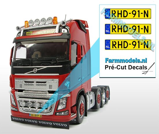 RHD-91-N  3x NL Kentekenplaatsticker Pr&eacute;-Cut Decals 1:32 Farmmodels.nl