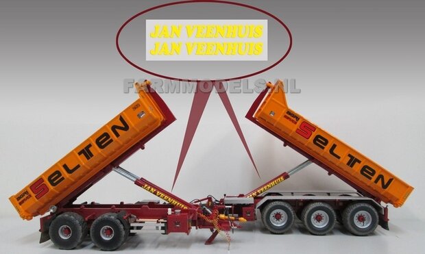 2x &quot; JAN VEENHUIS &quot; geel letters voor gesneden stickerset voor bouwkit carrier