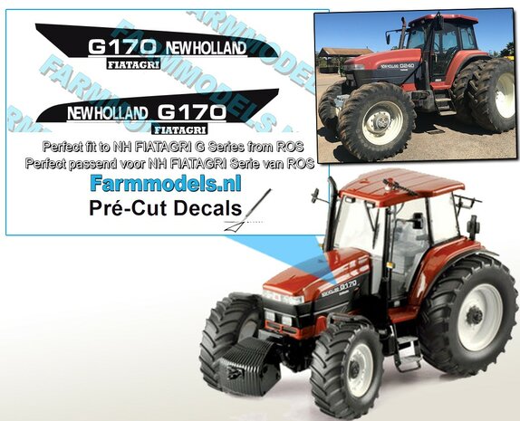 NEW HOLLAND G170 FIATAGRI type logo stickers voor ROS model Pr&eacute;-Cut Decals 1:32 Farmmodels.nl 