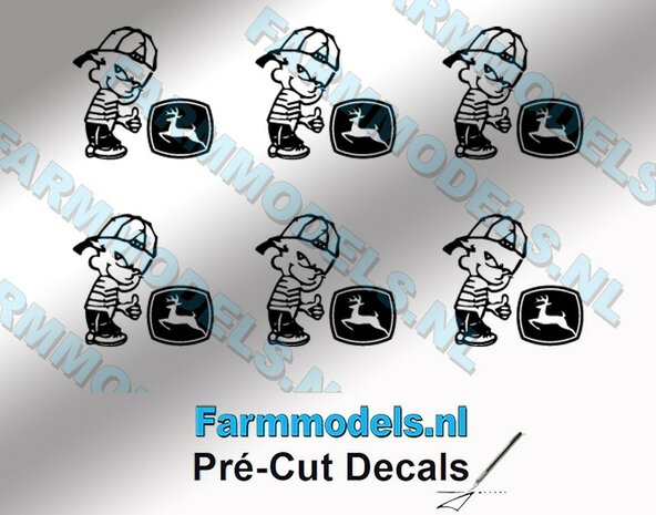 6x Ok&eacute; Calvin 10mm hoog V1 ZWART + logo zwart stickers op Transparant Pr&eacute;-Cut Decals 1:32 Farmmodels.nl 