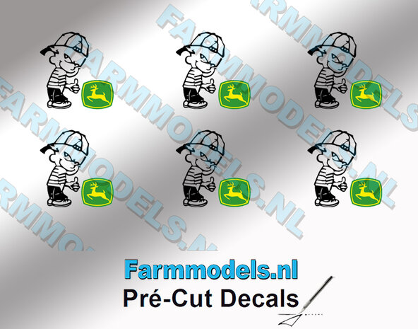 6x Ok&eacute; Calvin 10mm hoog V1 ZWART + logo KLEUR stickers op Transparant Pr&eacute;-Cut Decals 1:32 Farmmodels.nl 