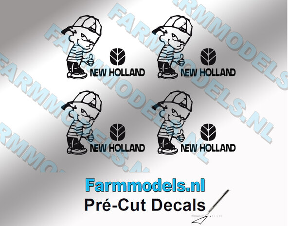 4x Ok&eacute; Calvin 15mm hoog V1 ZWART + New Logo NH ZWART stickers op Transparant Pr&eacute;-Cut Decals 1:32 Farmmodels.nl 