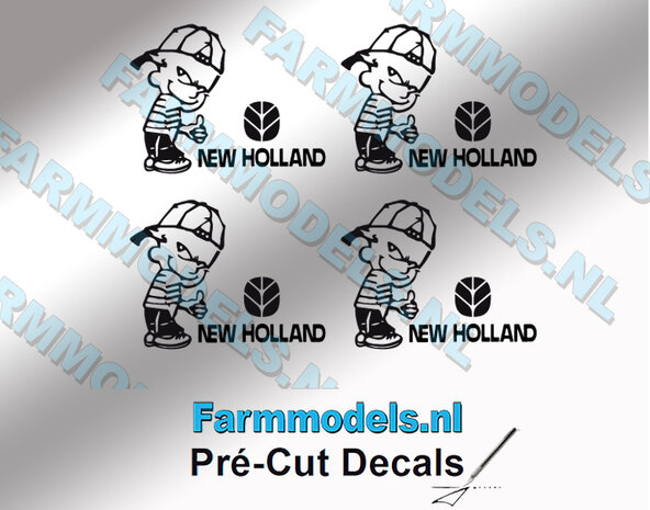 4x Ok&eacute; Calvin 20mm hoog V1 ZWART + New Logo NH ZWART stickers op Transparant Pr&eacute;-Cut Decals 1:32 Farmmodels.nl 