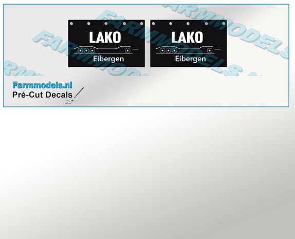LAKO Spatlapstickers (2x logo) op ZWART MATT folie 14.5 x 23 mm breed Pr&eacute;-Cut Decals 1:32 Farmmodels.nl 