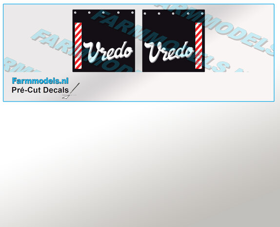 VREDO Spatlapstickers (2x logo) op ZWART MATT folie 23 x 23 mm breed Pr&eacute;-Cut Decals 1:32 Farmmodels.nl 