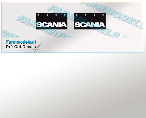 SCANIA Spatlapstickers (2x logo) op ZWART MATT folie 29 x 10 mm breed Pr&eacute;-Cut Decals 1:32 Farmmodels.nl 