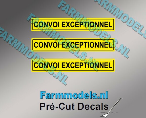 3x Convoi Exceptionnel sticker 31,7 x 5 mm Pr&eacute;-Cut Decals 1:32 Farmmodels.nl
