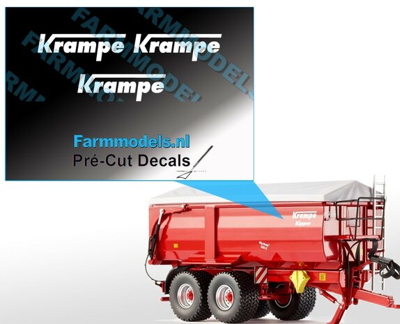 3x KRAMPE 6mm hoog WIT stickers op Transparant Pr&eacute;-Cut Decals 1:32 Farmmodels.nl 