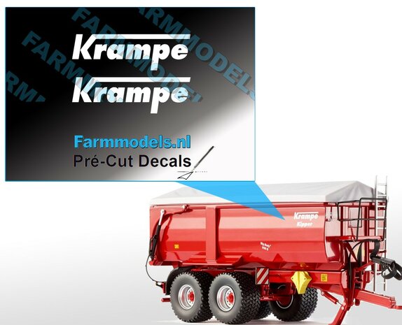 2x KRAMPE 8mm hoog WIT stickers op Transparant Pr&eacute;-Cut Decals 1:32 Farmmodels.nl 