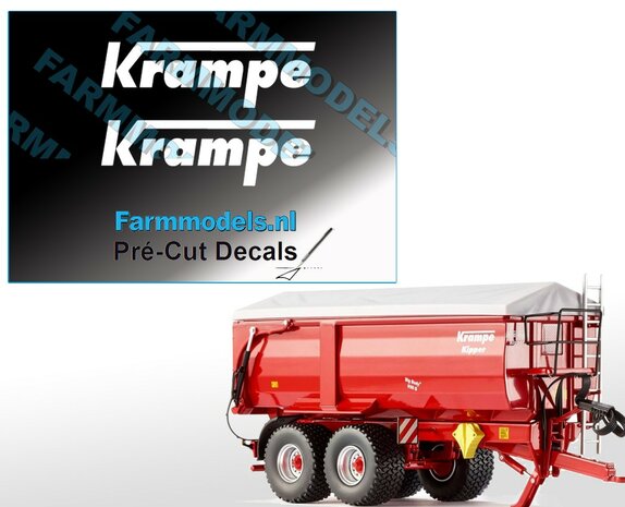 2x KRAMPE 10mm hoog WIT stickers op Transparant Pr&eacute;-Cut Decals 1:32 Farmmodels.nl 