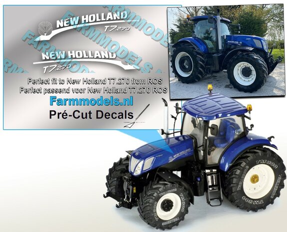 New Holland T7.270 Blue Power Logo type stickers voor de motorkap van NH T7.270 Blue Power van ROS  Pr&eacute;-Cut Decals 1:32 Farmmodels.nl 