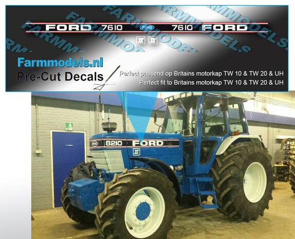 1x FORD 7610 MARK II stickers op Transparant Pr&eacute;-Cut Decals 1:32 Farmmodels.nl 