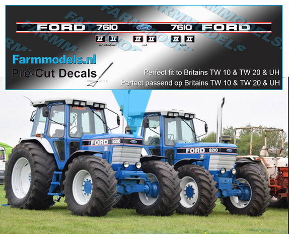 1x FORD 7610 MARK II stickers op Transparant Pr&eacute;-Cut Decals 1:32 Farmmodels.nl 