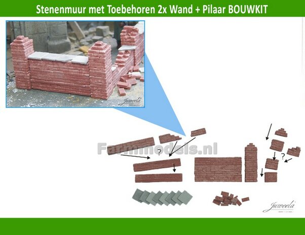 Stenenmuur met Toebehoren 2x Wand en Pilaar Bouwkit 1:32 Juweela 23391