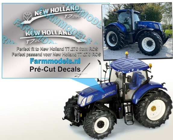 New Holland T7.260 Blue Power Logo type stickers voor de motorkap van NH T7.270 Blue Power van ROS  Pr&eacute;-Cut Decals 1:32 Farmmodels.nl 