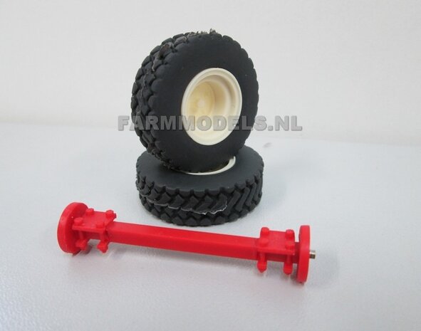 &Oslash; 30 mm: 2x Banden + rode as Aanhanger vrachtwagen bandenset   1:32   01401     