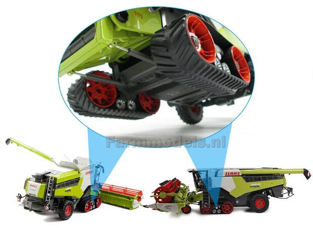 25mm x 91mm: Extra brede Terra Trac rupsen met spaak design afkomstig van de Claas Lexion MargeModels 1:32   