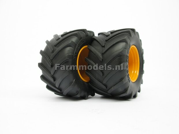 2x Brede Michelin 1050 lagedruk band Groot oprek &Oslash; 61.5 mm + Alu. velg t.b.v. MarGe models Vredo VT 7028  1:32            