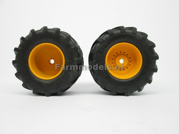 2x Brede Michelin 1050 lagedruk band Groot oprek &Oslash; 61.5 mm + Alu. velg t.b.v. MarGe models Vredo VT 7028  1:32            