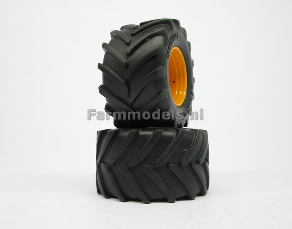 2x Brede Michelin 1050 lagedruk band Groot oprek &Oslash; 61.5 mm + Alu. velg t.b.v. MarGe models Vredo VT 7028  1:32            