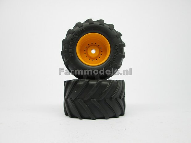 2x Brede Michelin 1050 lagedruk band Groot oprek &Oslash; 61.5 mm + Alu. velg t.b.v. MarGe models Vredo VT 7028  1:32            