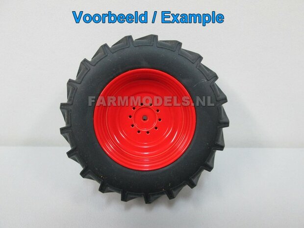 2x Brede Michelin 1050 lagedruk band Groot oprek &Oslash; 61.5 mm + Alu. velg t.b.v. MarGe models Vredo VT 7028  1:32            