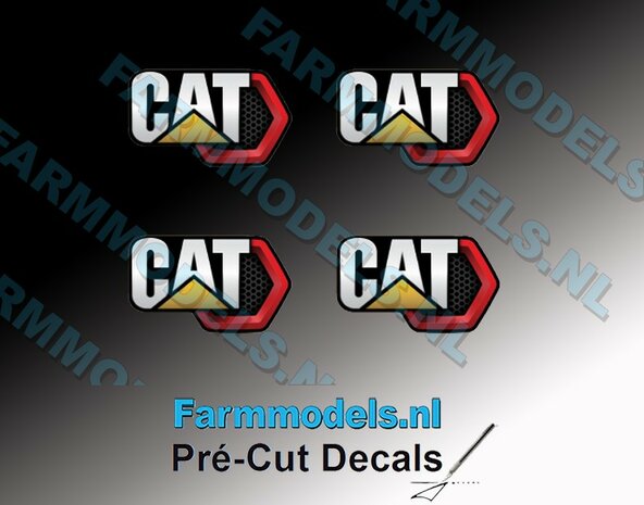 4x NextGEn Caterpillar logo 14 mm breed op transparante stickerfolie Pr&eacute;-Cut Decals 1:32 Farmmodels.nl 