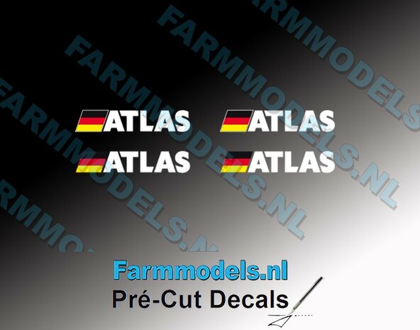 4x ATLAS deur logo + Duitse vlag 8,9 mm breed Decals 1:32 Farmmodels.nl 