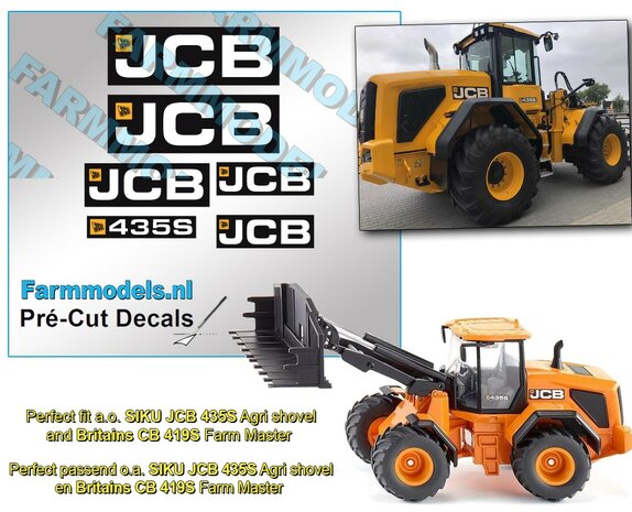 JCB logo set ZWART/KLEUR stickers op Transparante folie Pr&eacute;-Cut Decals 1:32 Farmmodels.nl