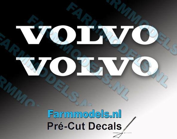 2x Volvo logo stickers 7x51,9 mm  Pr&eacute;-Cut Decals  wit op transparante folie 1:32 Farmmodels.nl 