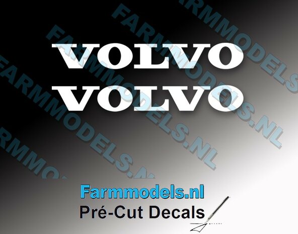 2x Volvo logo stickers 5x36.8 mm  Pr&eacute;-Cut Decals  wit op transparante folie 1:32 Farmmodels.nl 