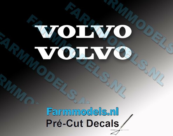 2x Volvo logo stickers 4x29,5 mm  Pr&eacute;-Cut Decals  wit op transparante folie 1:32 Farmmodels.nl 