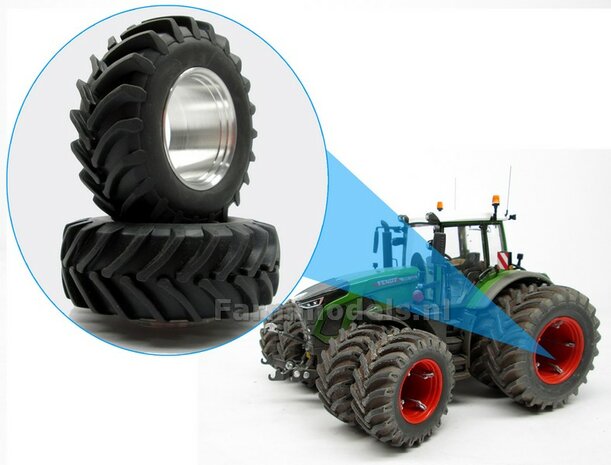 &Oslash; 69.2 x 25.4 mm: FENDT 942 WIKING: 2x DUBBELLUCHT Aluminium Achteras velgen MET MF banden geschikt voor Wiking Fendt 942 1:32