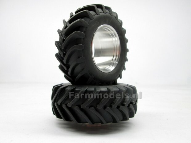 &Oslash; 69.2 x 25.4 mm: FENDT 942 WIKING: 2x DUBBELLUCHT Aluminium Achteras velgen MET MF banden geschikt voor Wiking Fendt 942 1:32