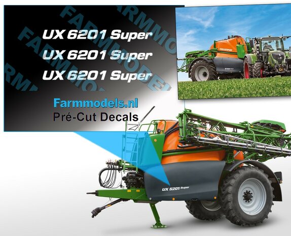 AMAZONE UX6201 SUPER logo stickers/ Pr&eacute;-Cut Decals 1:32 Farmmodels.nl 