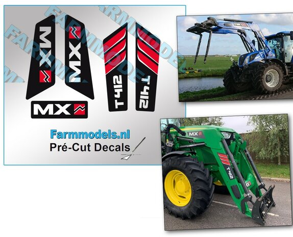 1x- complete set  MX-T412 stickers, op witte folie-Pr&eacute;-Cut-Decals-1:32-Farmmodels.nl