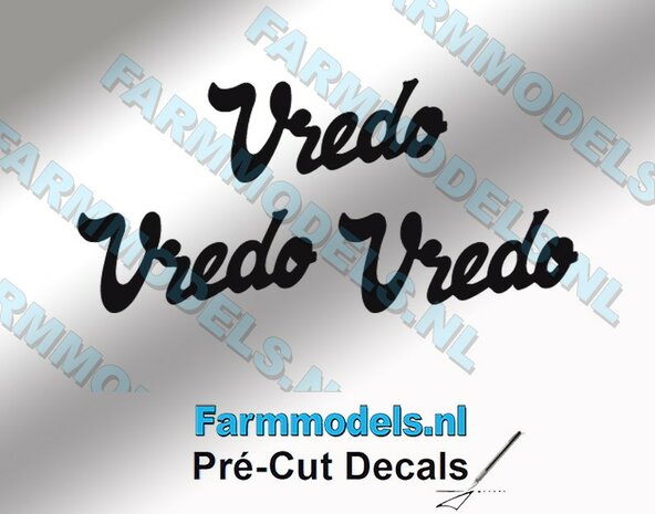 3x Vredo logo, Zwart op transparant, zonder schaduw, breed 20 mm