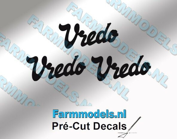 3x Vredo logo, Zwart op transparant, zonder schaduw, breed 15 mm