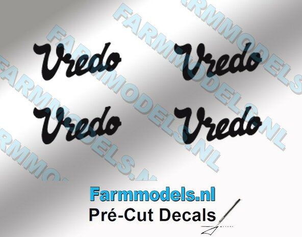 4x Vredo logo, Zwart op transparant, zonder schaduw, breed 10 mm