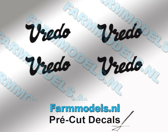 4x Vredo logo, Zwart op transparant, zonder schaduw, breed 8,6 mm