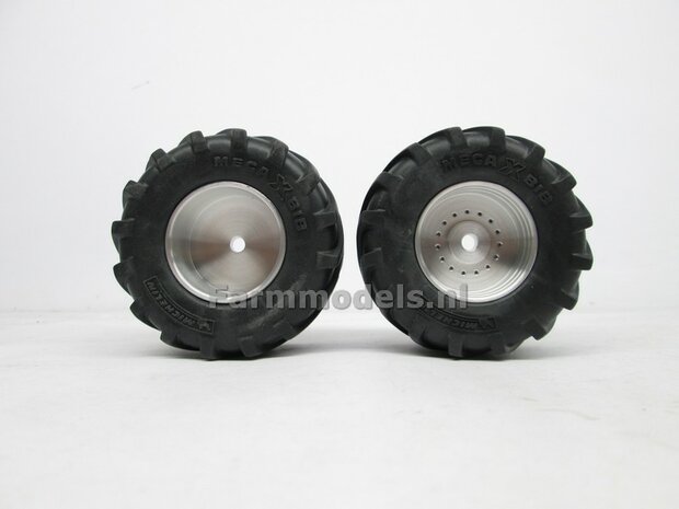 2x Brede Michelin 1050 lagedruk band Groot oprek &Oslash; 61.5 mm + Alu. velg t.b.v. MarGe models Vredo VT 7028  1:32            