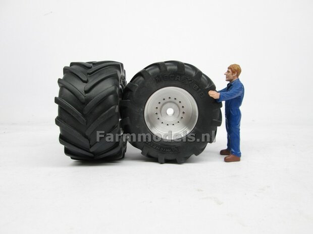 2x Brede Michelin 1050 lagedruk band Groot oprek &Oslash; 61.5 mm + Alu. velg t.b.v. MarGe models Vredo VT 7028  1:32            