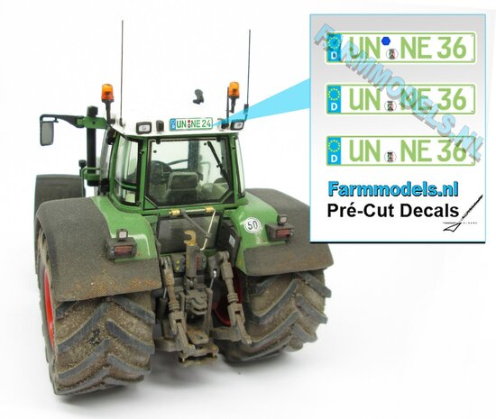 UN NU 36  3x DE Kennzeichenaufkleber Pr&eacute;-Cut Decals 1:32 Farmmodels.nl