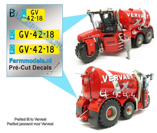 GV4218  3x NL Kentekenplaatsticker tbv VERVAET Pr&eacute;-Cut Decals met voorgedrukte tekst 1:32 Farmmodels.nl