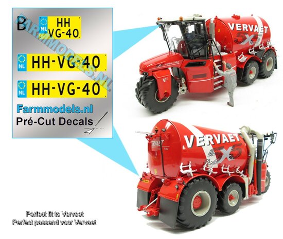 HHVG40  3x NL Kentekenplaatsticker tbv VERVAET Pr&eacute;-Cut Decals met voorgedrukte tekst 1:32 Farmmodels.nl