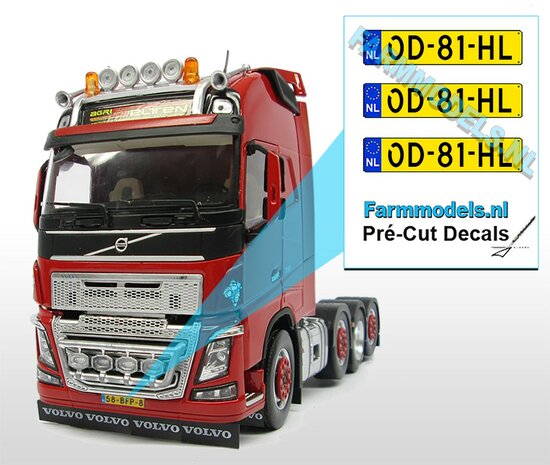 3x NL Kentekenplaatsticker  OD81HL  Pr&eacute;-Cut Decals 1:32 Farmmodels.nl