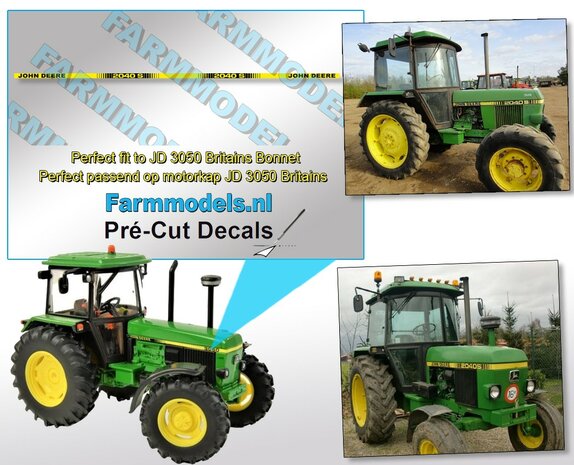 John Deere 2040 S type stickers, Geschikt voor BRITAINS 3050 serie,  Pr&eacute;-Cut Decals 1:32 Farmmodels.nl 