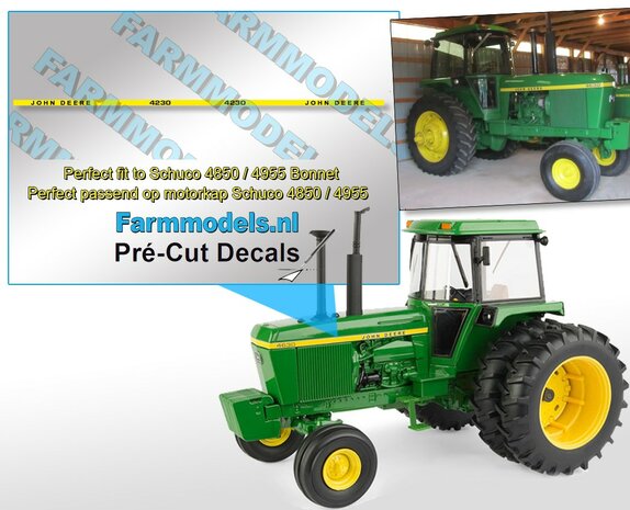 JOHN DEERE 4230  type stickers, Geschikt voor JD 4850/ 4955 Schuco,  Pr&eacute;-Cut Decals 1:32 Farmmodels.nl 