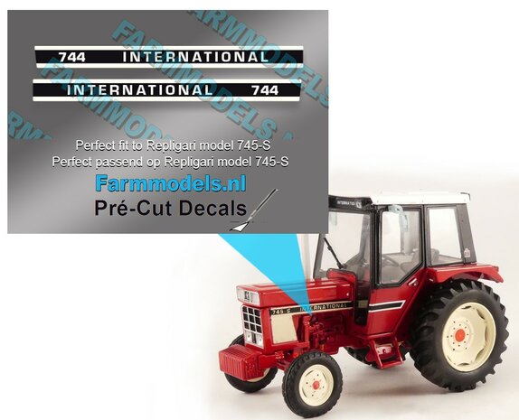 INTERNATIONAL 744   geschikt voor Repligari model 745-S   Pr&eacute;-Cut Decals 1:32 Farmmodels.nl