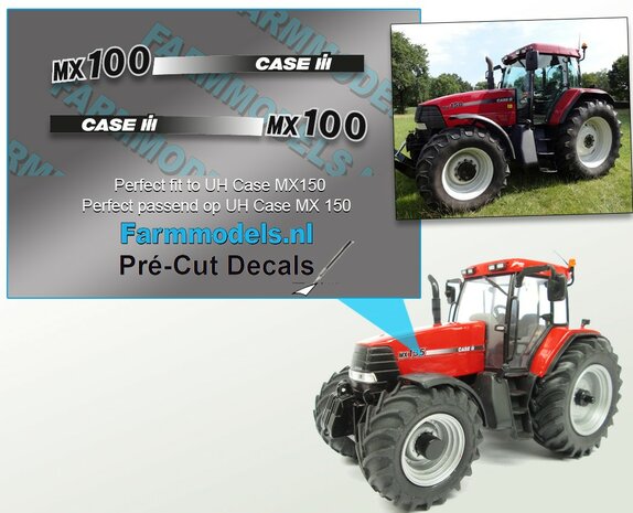 CASE IH MX 100 Typenr. Pr&eacute;-Cut Decals,  geschikt voor motorkap Case MX 150  UH, Farmmodels.nl, 1:32